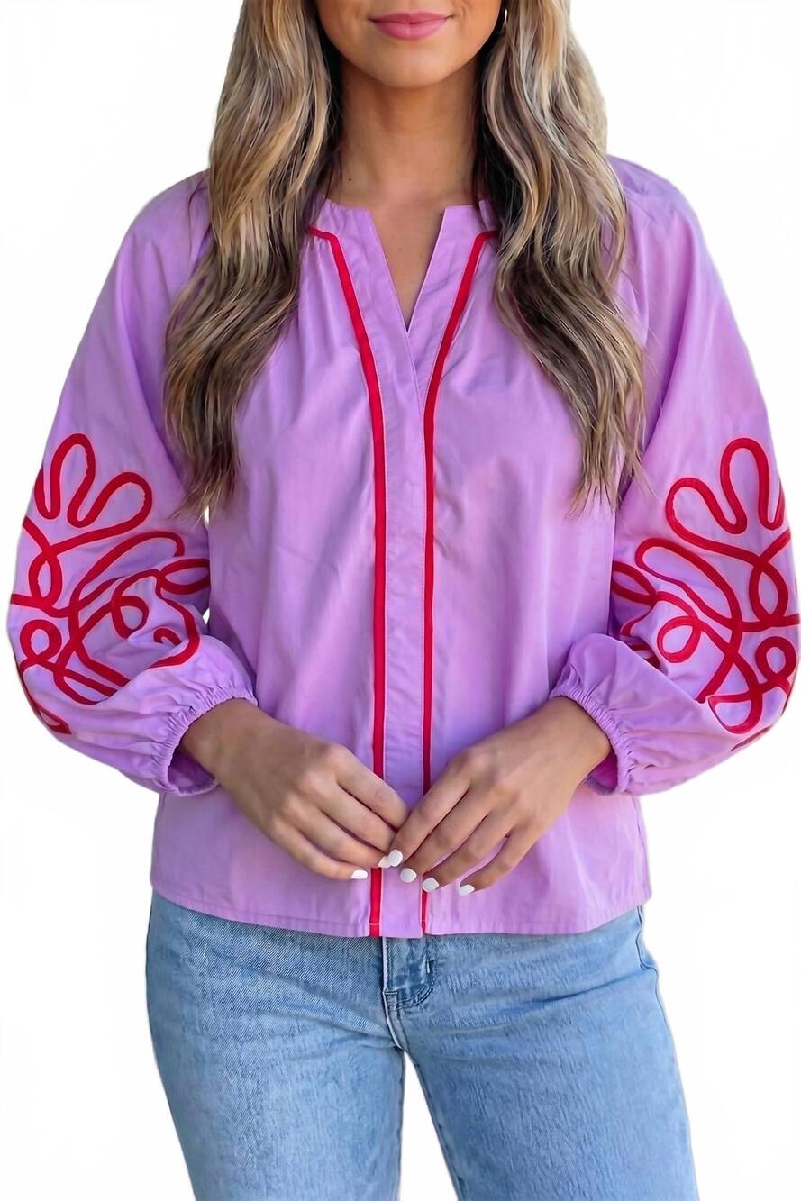 NEW AAPPARELLA petal pop embroidered blouse in orchid bouquet